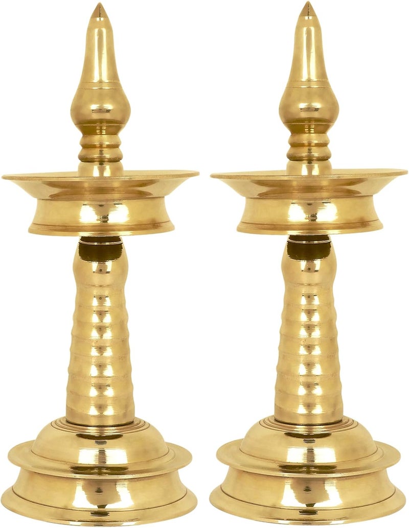SATVIK Set of 2 - 10.5 INCH - Brass Kerala Diya Lamp – Pooja Diya, Housewarming Gift, Diwali Deepawali Inauguration, Temple Mandir Decoration, Indian Gift - Image 1